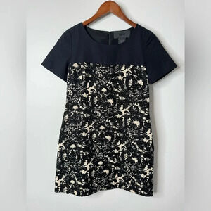 Miss Wu Silk Blend Navy Blue Black Off White Lace Print Short‎ Sleeve Mini Dress